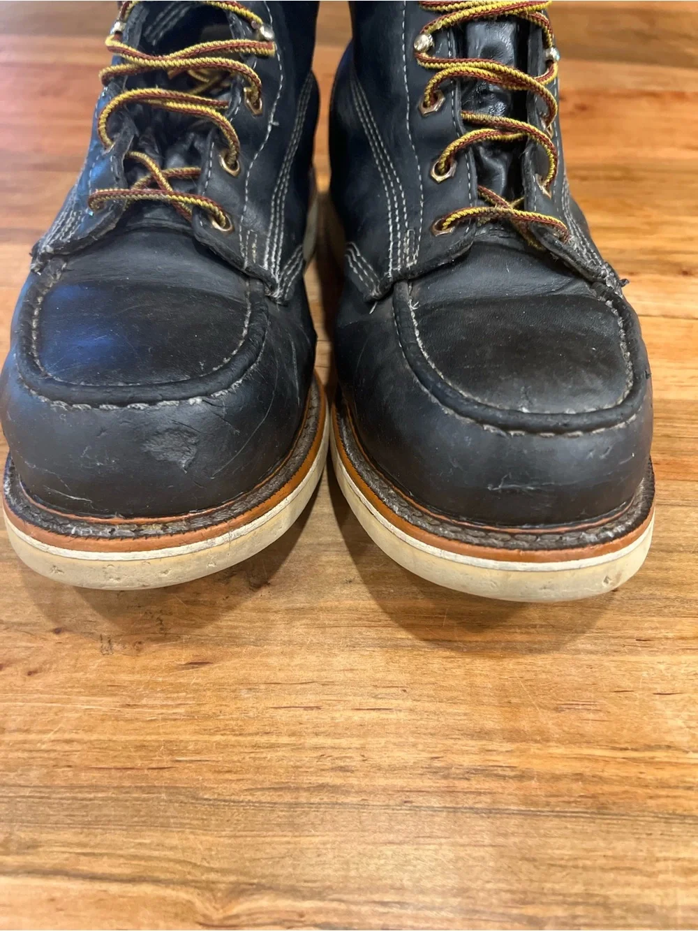 Thorogood Black Moc Toe Work Boots with Contrast Laces